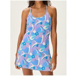 Outdoor Voices Exercise A-line Dress Retro Haze Floral Blue Purple Size XXL NWT